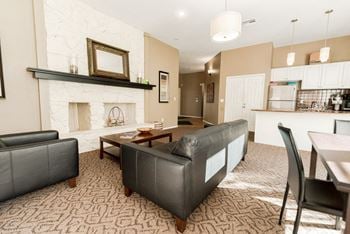 Living room with black couch